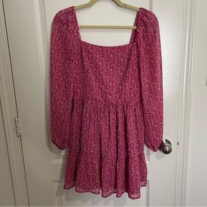 Floral pink mini dress with sleeves